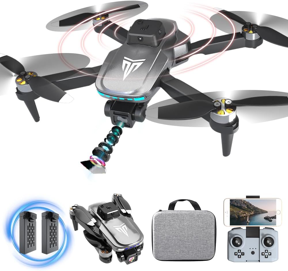 Brushless Motor Drone with Camera-4K FPV Foldable Drone with Carrying Case,40 mins of Battery Life,Two 1600MAH,120° Adjustable Lens,One Key Take Off/Land,Altitude Hold,Christmas gifts,360° Flip