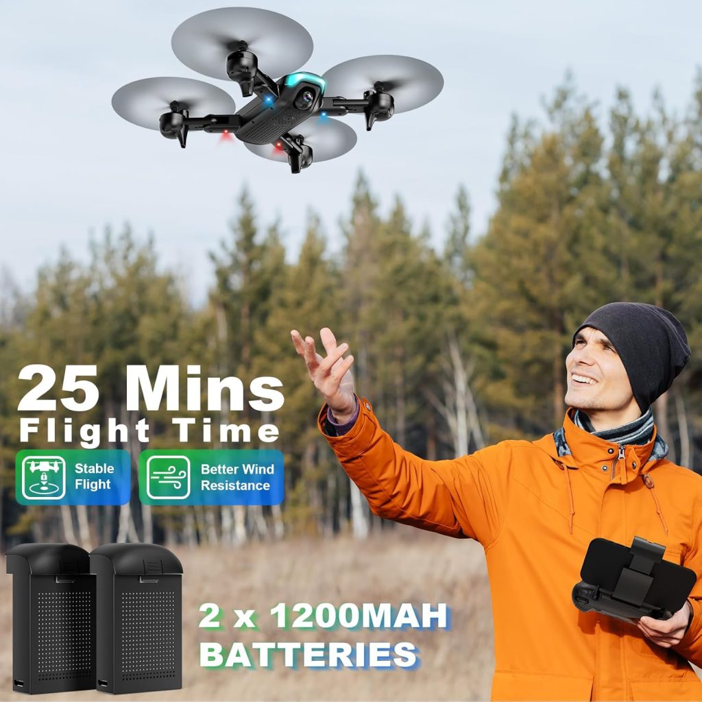 Drone with Camera - Foldable Drone for Kids Adults with 1080P FPV Camera, Upgrade Altitude Hold, Gestures Selfie, Waypoint Fly, Headless Mode, 3D Flip, One Key Start, 3 Speed Mode, Circle Fly, 2 Batteries