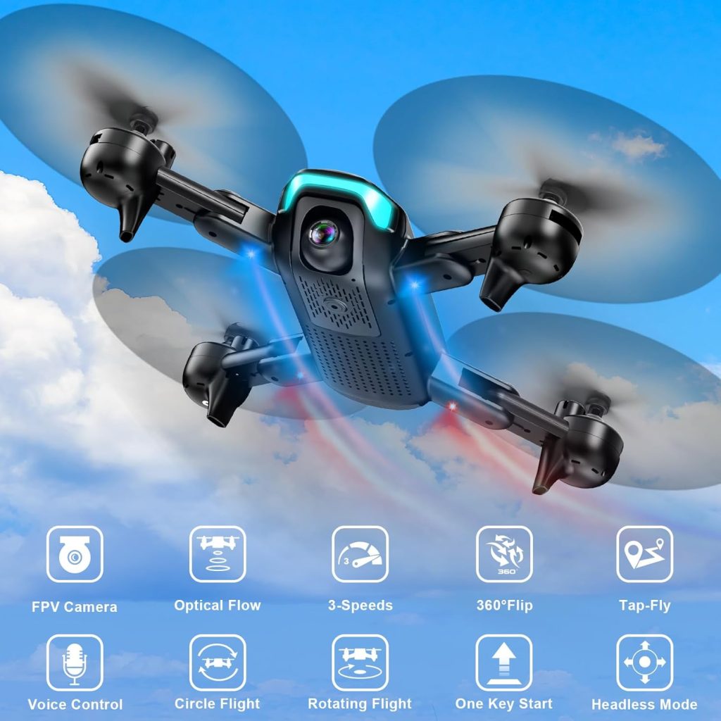 Drone with Camera - Foldable Drone for Kids Adults with 1080P FPV Camera, Upgrade Altitude Hold, Gestures Selfie, Waypoint Fly, Headless Mode, 3D Flip, One Key Start, 3 Speed Mode, Circle Fly, 2 Batteries