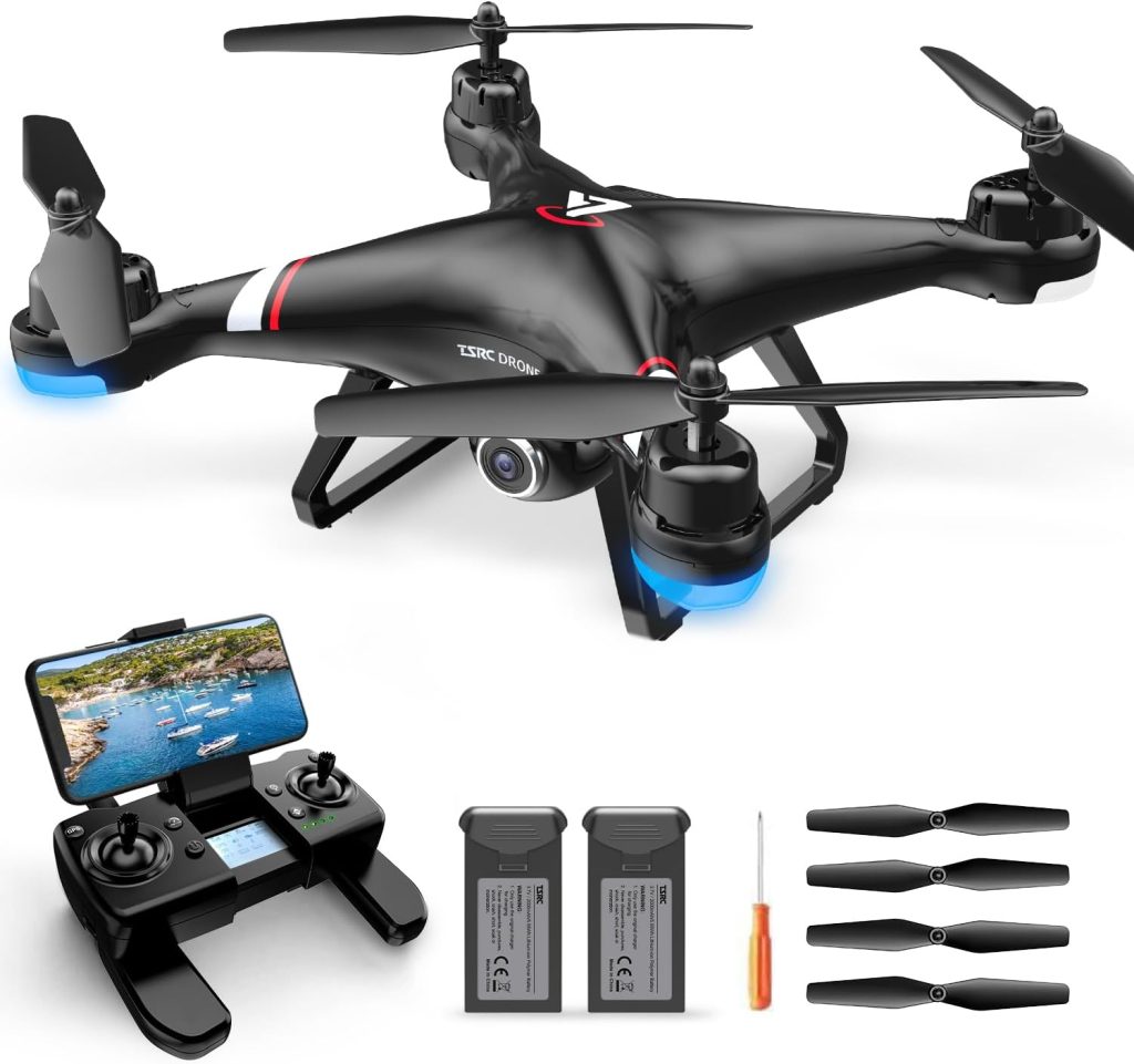 GPS Drone with 1080P HD Camera for Adults and Kids, 5G Transmission FPV Drone, TSRC X7 RC Quadcopter with 2 Batteries, Auto Return, Follow Me, Altitude Hold, Easy for Beginners