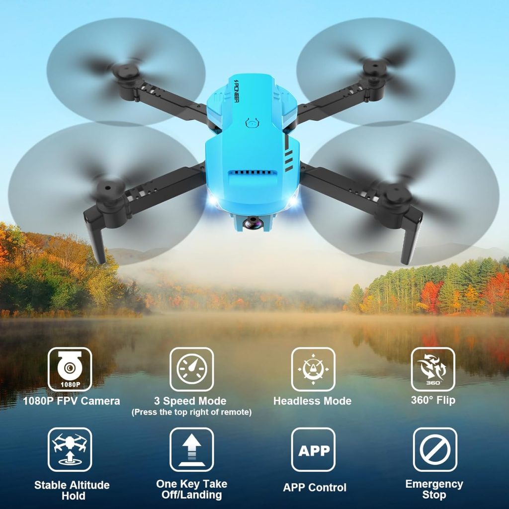 Mini Drone with Camera - 1080P HD FPV Foldable Drone with Carrying Case, 2 Batteries,90° Adjustable Lens, One Key Take Off/Land, Altitude Hold, 360° Flip, Gifts Drones for Kids and Adults