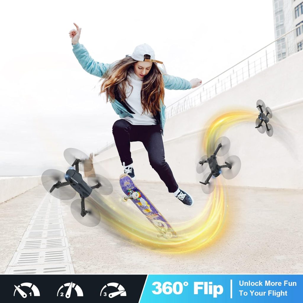 Mini Drone with Camera - 1080P HD FPV Foldable Drone with Carrying Case, 2 Batteries,90° Adjustable Lens, One Key Take Off/Land, Altitude Hold, 360° Flip, Gifts Drones for Kids and Adults