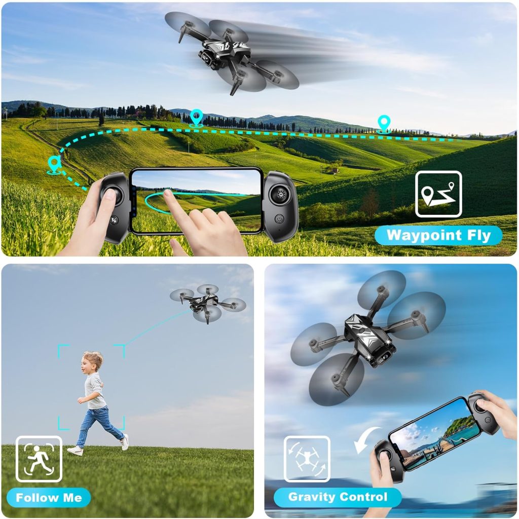 Mini Drone with Camera for Kids Adults-1080P FPV Camera Foldable Drone with Stable Altitude Hold, Gestures Selfie, Waypoint Fly, Auto-Follow, 3D Flip, One Key Start, 3 Speeds, 2 Batteries