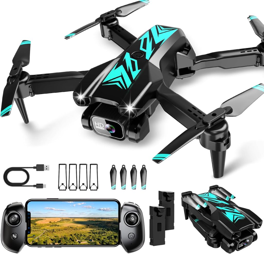 Mini Drone with Camera for Kids Adults-1080P FPV Camera Foldable Drone with Stable Altitude Hold, Gestures Selfie, Waypoint Fly, Auto-Follow, 3D Flip, One Key Start, 3 Speeds, 2 Batteries