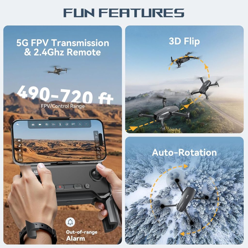 Brushless Motor Drone with 4K Camera for Adults Long Range FPV Video RC Drone with Optical Positioning,5G Transmission,120°FOV 90°Adjustable Lens,2Batteries,Carrying Case,Easy for Beginners,Under 249G