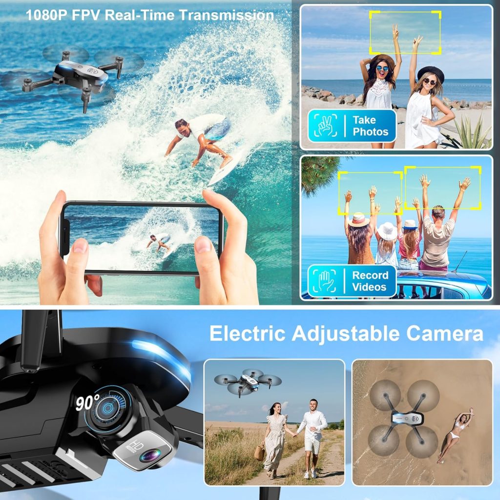 Drone with Camera 1080P FPV Foldable Drone for Beginners, Mini Drone with Altitude Hold, Optical Flow Positioning, One Key Take Off/Land, Trajectory Flight, 3D Flip, 3 Speeds, Gravity Control,Toys for Boys Girls