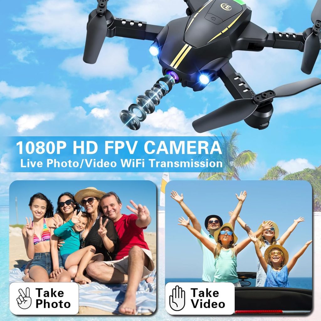 Drone with Camera for Kids Adult, 1080P Camera FPV Drone, Mini Drones Foldable with 2 Batteries, Kids Drone, 3 Speed Mode, 3D Flips, Gesture Photo, Drones for Kids 8-12 10-15 Boys