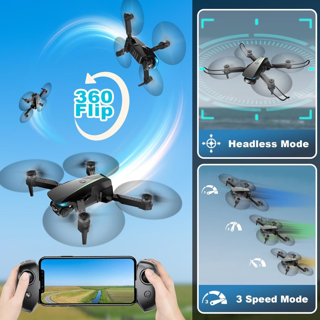 Mini Drone with Camera - Drones for Kids Adults, 1080P HD Foldable Drone with Stable Hover, Auto-Follow, Trajectory Flight, Gravity Control, 90° Adjustable Lens, One Key Take Off/Land, 3D Flip