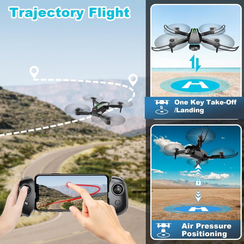 Mini Drone with Camera - Drones for Kids Adults, 1080P HD Foldable Drone with Stable Hover, Auto-Follow, Trajectory Flight, Gravity Control, 90° Adjustable Lens, One Key Take Off/Land, 3D Flip