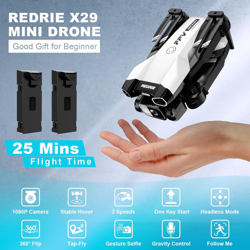 Mini Drone with Camera - Foldable Drone for beginners with 1080P FPV Camera, Upgrade Altitude Hold, Gestures Selfie, Waypoint Fly, Headless Mode, 3D Flip, One Key Start, 3 Speed Mode, 2 Batteries